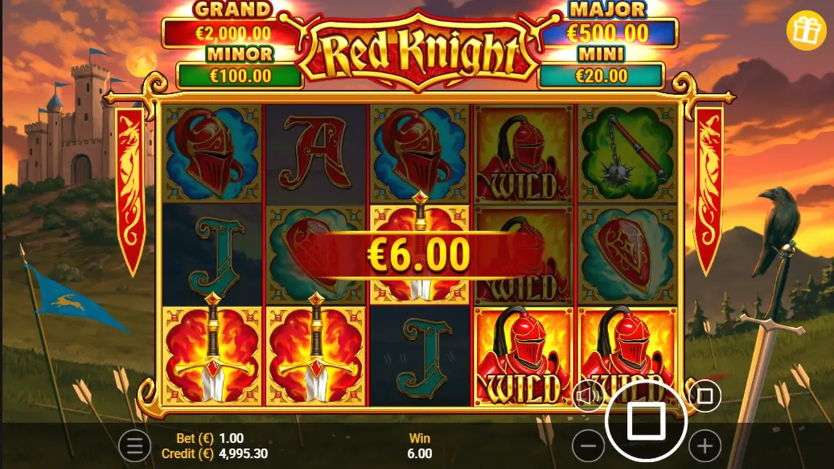 Interface do slot Red Knight com temática medieval e chamas